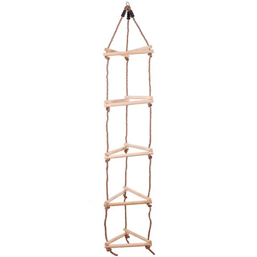 Scaletta in legno e corda a triangolo per arrampicata